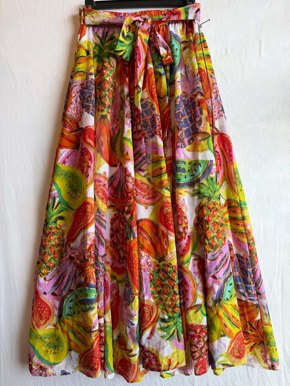 Her Destiny Tropical Fruit Print Maxi Skirt with Tie Waist